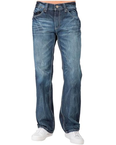 Level 7 Relaxed Straight Handcrafted Wash Premium Denim Signature Jeans - Blue