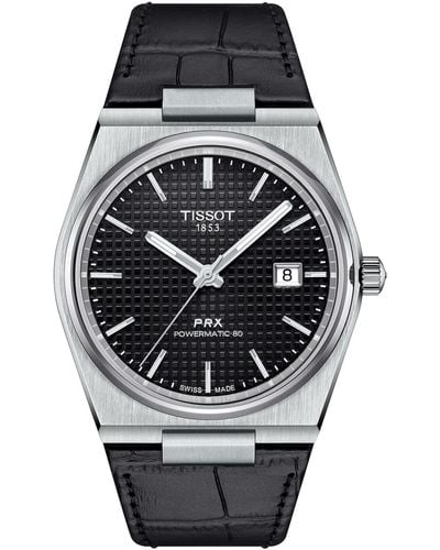 Tissot Swiss Automatic Prx Powermatic 80 Leather Strap Watch 40mm - Gray