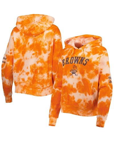 KTZ Cleveland Browns Cloud Dye Fleece Pullover Hoodie - Orange