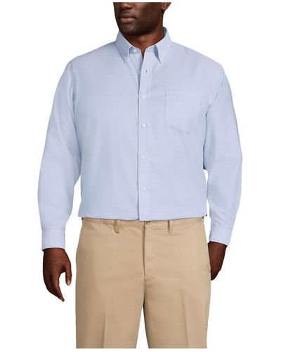 Lands' End Traditional Fit Solid No Iron Supima Oxford Dress Shirt - Blue