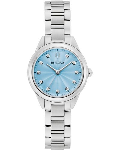 Bulova Sutton Diamond Accent Stainless Steel Bracelet Watch 28mm - Blue