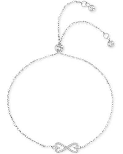 Macy's Cubic Zirconia Bow Tie Chain Link Adjustable Bolo Bracelet - White