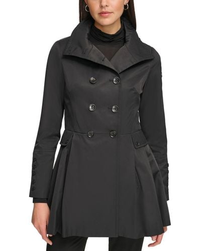 Calvin Klein Water Resistant Hooded Double-breasted Skirted Raincoat - Black