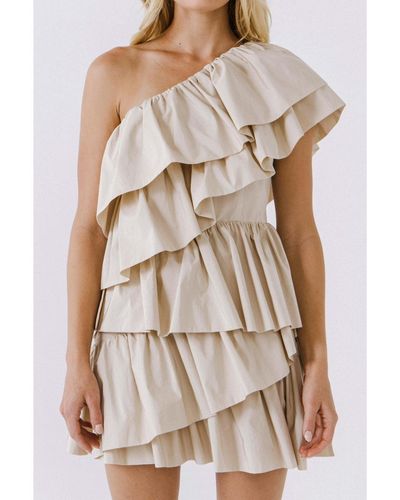 Endless Rose One-shoulder Ruffled Mini Dress - Brown
