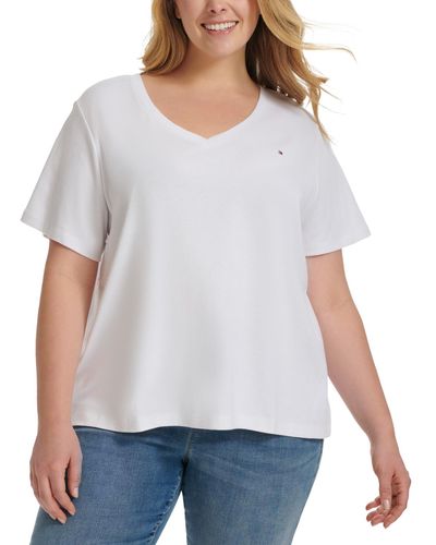 Tommy Hilfiger Plus Size Cotton V-neck T-shirt - White