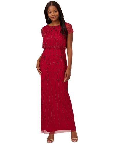 Adrianna Papell Beaded Mesh Gown - Red