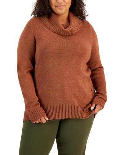 Karen Scott Plus Size Cowlneck Sweater - Brown