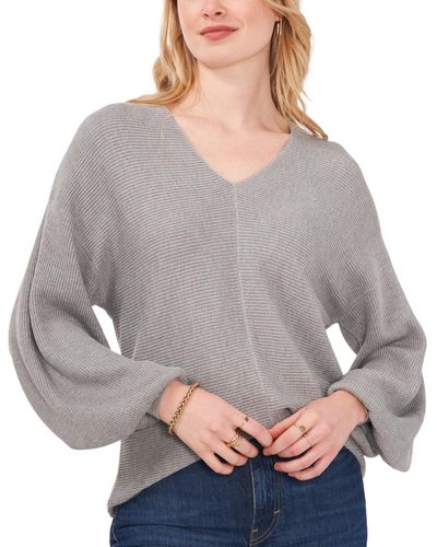 1.STATE Rib-knit Bubble Sleeve Long Sleeve Sweater - Gray