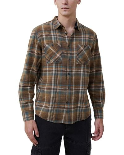 Cotton On Aberdeen Long Sleeve Shirt - Brown