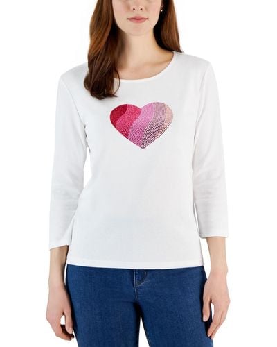 Karen Scott Gem Heart Graphic Pullover Top - White