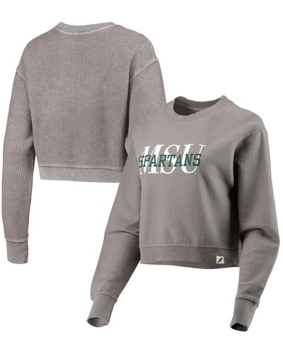 League Collegiate Wear Michigan State Spartans Classic Corded Timber Crop Pullover Sweatshirt - Gray