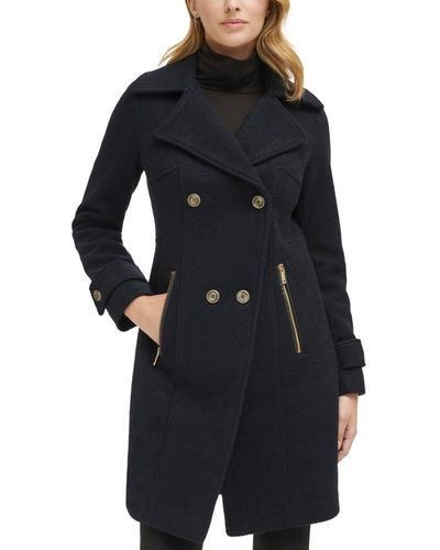 Guess Double-breasted Wool Blend Cutaway Coat - Black