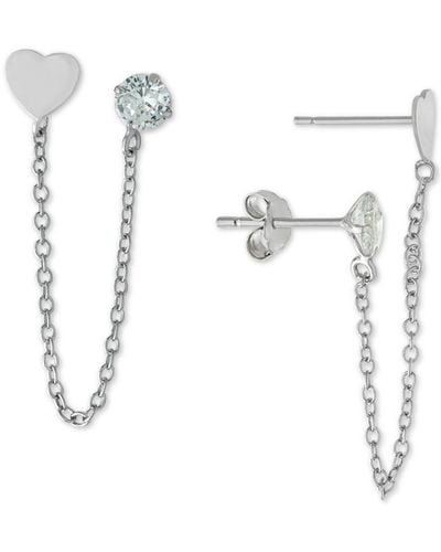 Giani Bernini Cubic Zirconia Heart Double Pierced Chain Drop Earrings - White