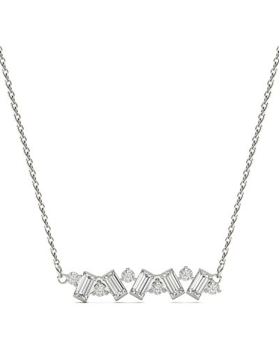 Charles & Colvard Moissanite Fixed Baguette Necklace (3/4 Carat Total Weight Certified Diamond Equivalent) In 14k White Gold - Metallic