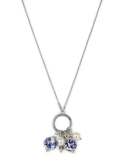 Patricia Nash Silver-tone Blue Multi Drop 28" Slider Necklace - Metallic