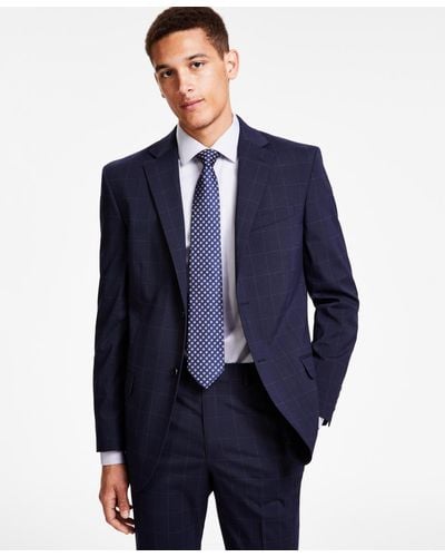 DKNY Modern-fit Windowpane Suit Jacket - Blue