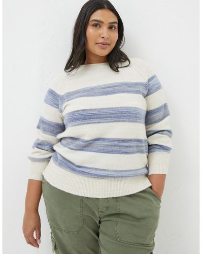 FatFace Fat Face Plus Size Denim Ombre Stripe Sweater - Blue