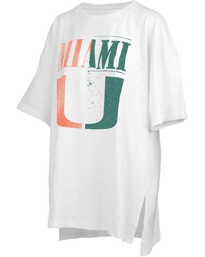 Pressbox Distressed Miami Hurricanes Lickety-split Oversized T-shirt - White