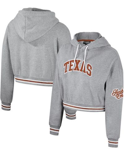 The Wild Collective Distressed Texas Longhorns Cropped Shimmer Pullover Hoodie - Gray