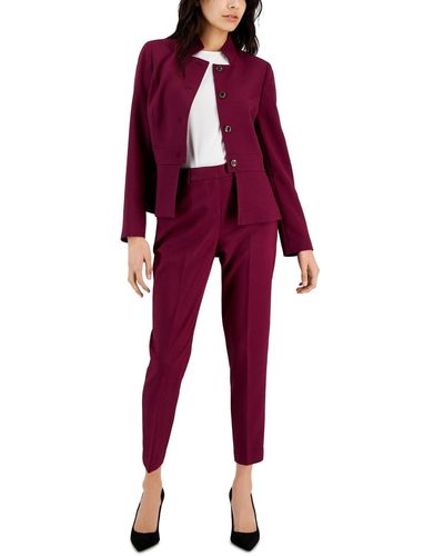 Tahari Stand Collar Button-front Pantsuit - Red