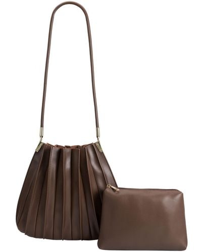 Melie Bianco Carrie Pleated Faux Leather Shoulder Bag - Brown