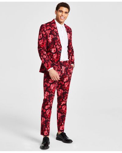 INC International Concepts Roscoe Slim-fit Floral-print Suit Jacket, Created For Macy's - Red