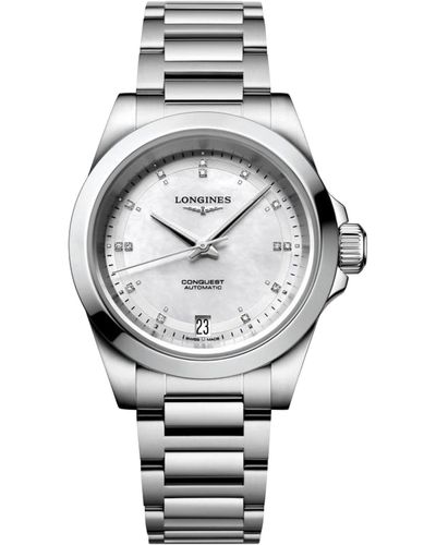 Longines Swiss Automatic Conquest Diamond Accent Stainless Steel Bracelet Watch 34mm - Gray