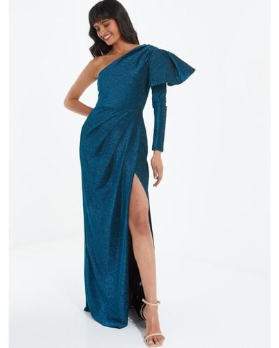 Quiz Metallic One-sleeve Evening Dress - Blue
