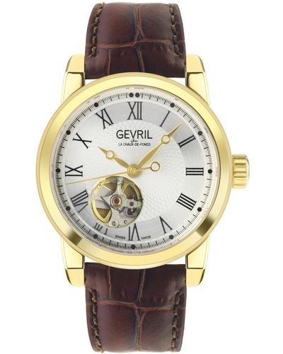 Gevril Madison Swiss Automatic Leather Strap Watch 39mm - Brown