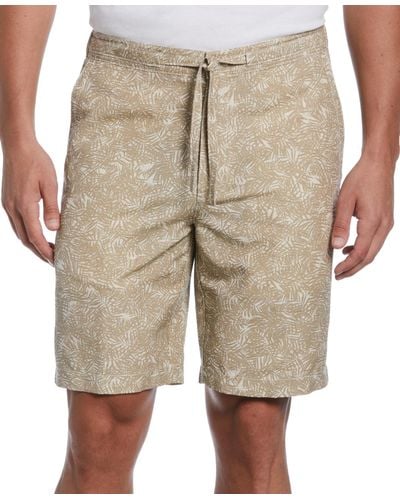 Cubavera Tonal Tropical-print Linen Blend 9" Drawstring Shorts - Natural