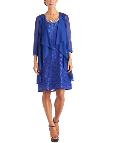 R & M Richards Embellished Lace Sheath Dress & Jacket - Blue