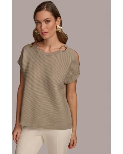 Donna Karan Dolman-sleeve Shoulder-cutout Sweater - Brown