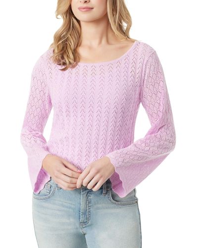 Jessica Simpson Taytum Pointelle-knit Bell-sleeve Sweater - Purple