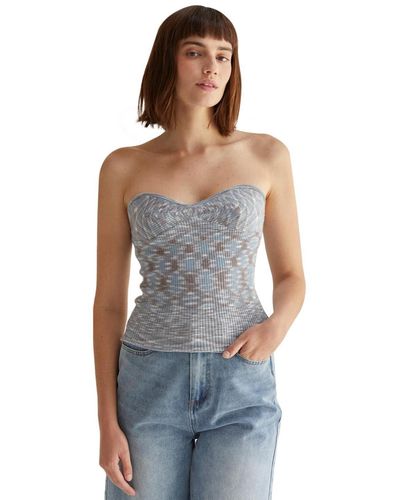 Crescent Ximena Strapless Space Yarn Full Fashion Top - Blue