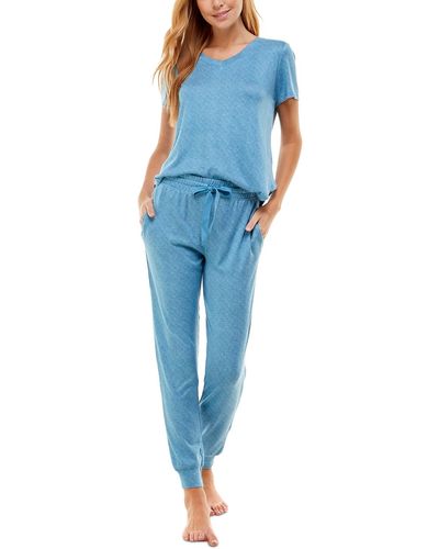 Roudelain V-neck T-shirt & jogger Pants Pajama Set - Blue