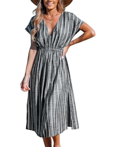 CUPSHE Striped Midi Cover-up Dress - Gray