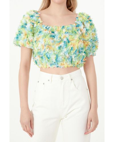 Free the Roses Color Embellishment Cropped Top - Green