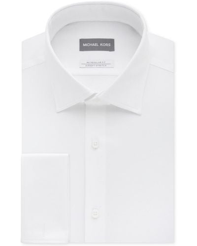 Michael Kors Men's Classic/regular Fit Airsoft Stretch Non-iron Performance Solid French Cuff Dress Shirt - White