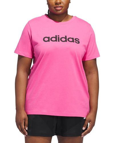 adidas Plus Size Cotton Crewneck Logo-print Tee - Pink