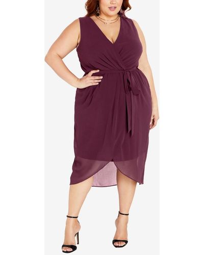 City Chic Trendy Plus Size Sleeveless Faux-wrap Dress - Purple
