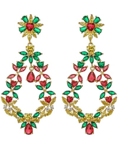 A.m. Emerald And Ruby Accent Earrings - Metallic