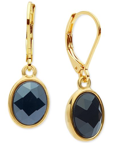 Anne Klein Gold-tone Oval Stone Drop Earrings - Blue