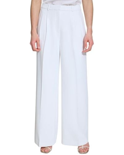 DKNY High-waist Pleated Wide-leg Pants - White