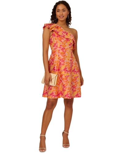 Adrianna Papell One-shoulder Floral Jacquard Dress - Orange