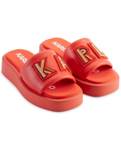 Karl Lagerfeld Opal Embellished Platform Slide Sandals - Red