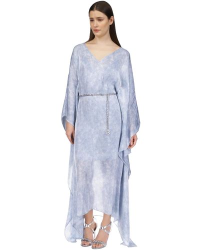 Michael Kors Michael Tonal-print Chain-belt Dress - Blue