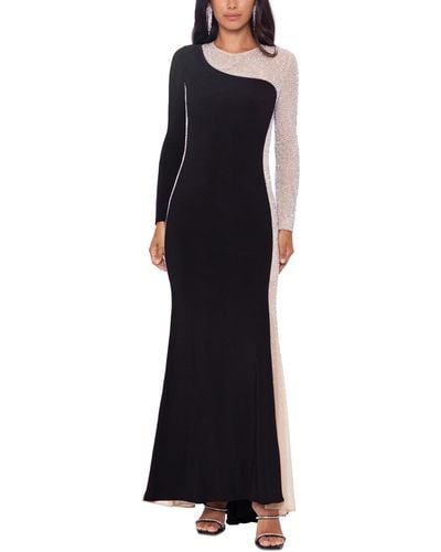 Xscape Two-tone Long-sleeve Jersey-knit Gown - Blue
