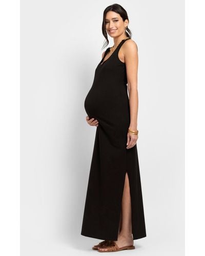 Seraphine Bodycon-style Maxi Sleeveless Maternity Nursing Dress - Black