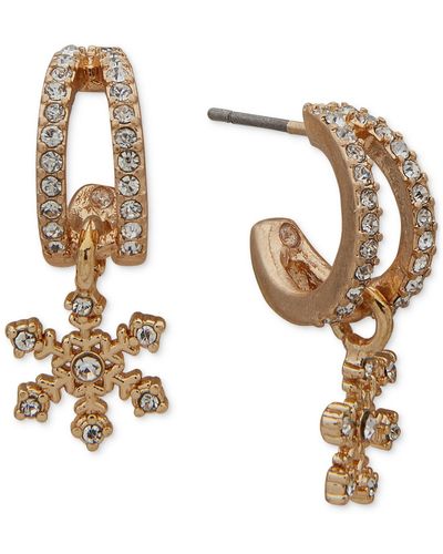 Lonna & Lilly Gold-tone Pave Snowflake Charm Hoop Earrings - Metallic