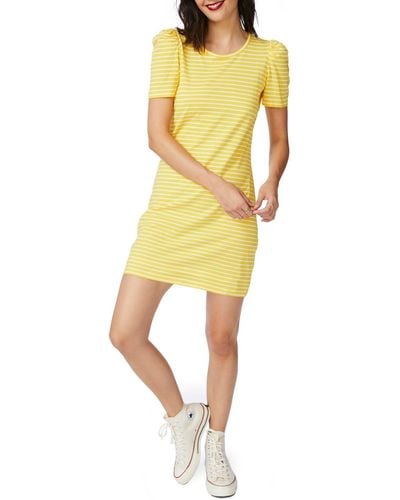 Court & Rowe Short Sleeve Thin Classic Stripe Knit Dress - Yellow